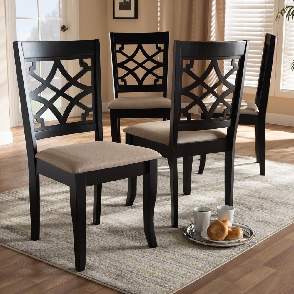 Mael Modern and Contemporary Sand Fabric Upholstered Espresso Brown Finished Wood Dining Chair (Set of 4) FredCo