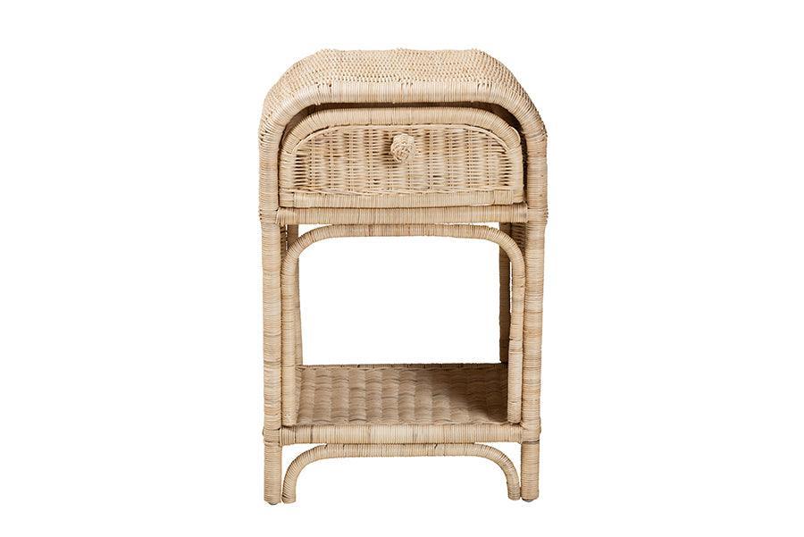 Magni Modern Bohemian Natural Brown Rattan 1-Drawer Nightstand FredCo