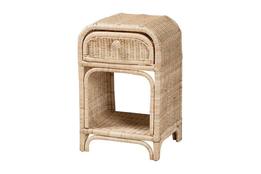 Magni Modern Bohemian Natural Brown Rattan 1-Drawer Nightstand FredCo