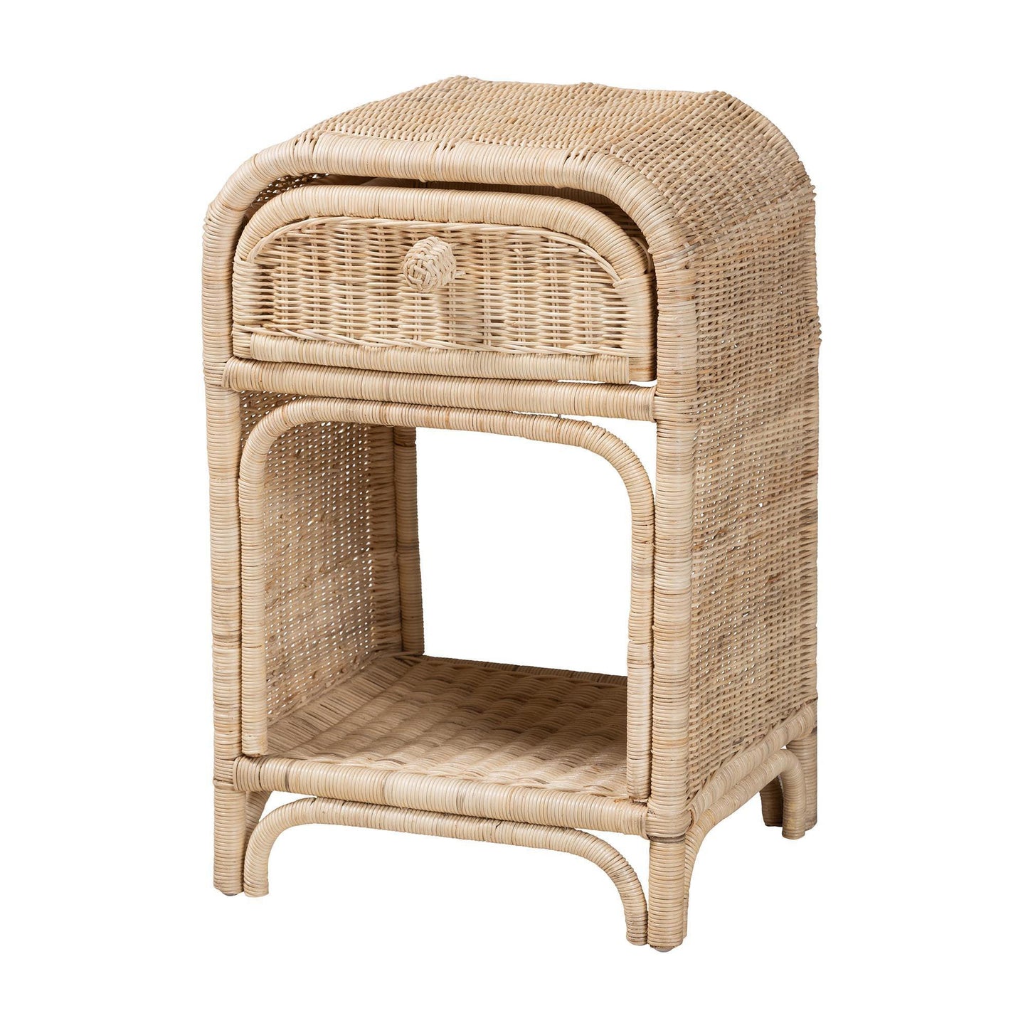 Magni Modern Bohemian Natural Brown Rattan 1-Drawer Nightstand FredCo