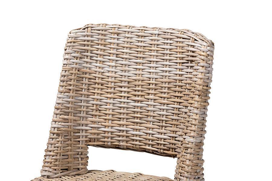 Magy Modern Bohemian Grey Rattan and Natural Brown Finished Wood 2-Piece Dining Chair Set FredCo