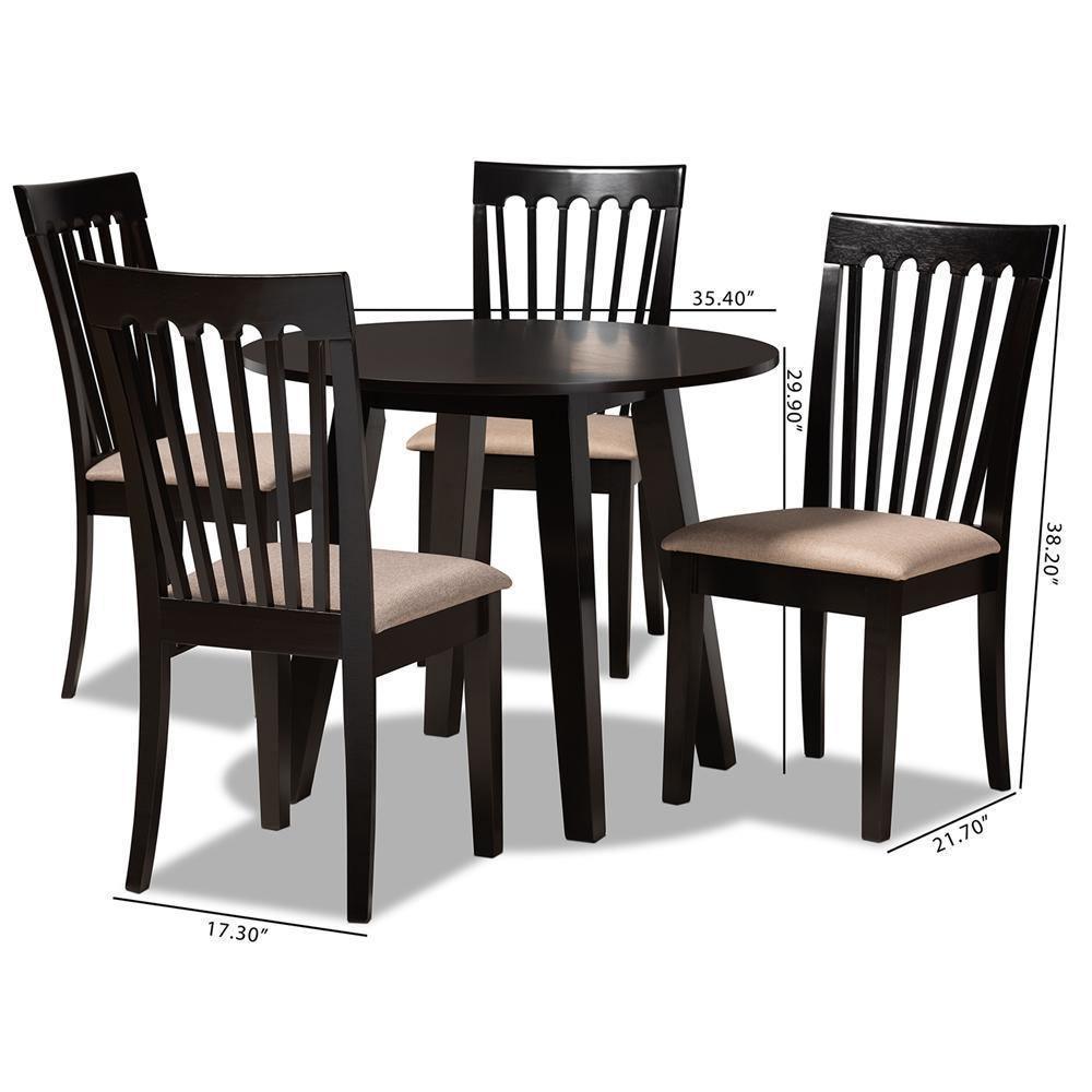 Maisie Modern and Contemporary Sand Fabric Upholstered and Dark Brown Finished Wood 5-Piece Dining Set FredCo