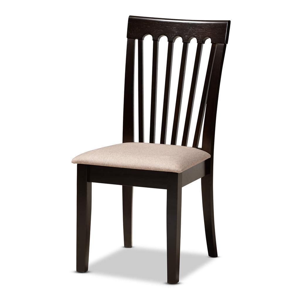 Maisie Modern and Contemporary Sand Fabric Upholstered and Dark Brown Finished Wood 5-Piece Dining Set FredCo