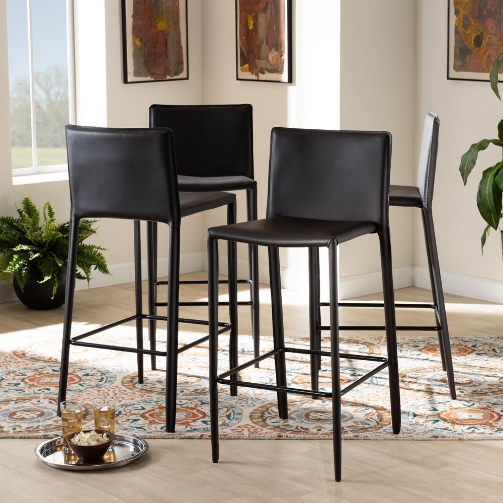 Malcom Modern and Contemporary Brown Faux Leather Upholstered 4-Piece Bar Stool FredCo