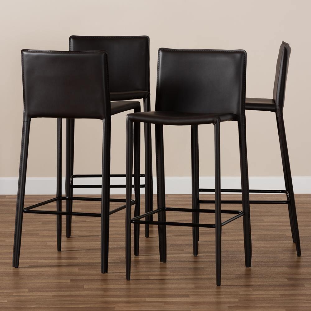 Malcom Modern and Contemporary Brown Faux Leather Upholstered 4-Piece Bar Stool FredCo