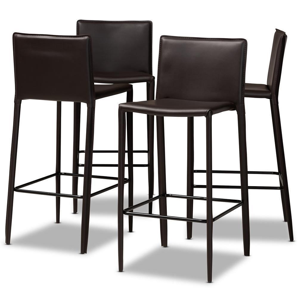 Malcom Modern and Contemporary Brown Faux Leather Upholstered 4-Piece Bar Stool FredCo