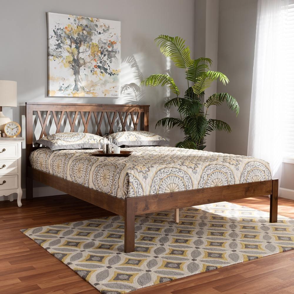 Malene Mid-Century Modern Walnut Finished Wood Queen Size Platform Bed FredCo