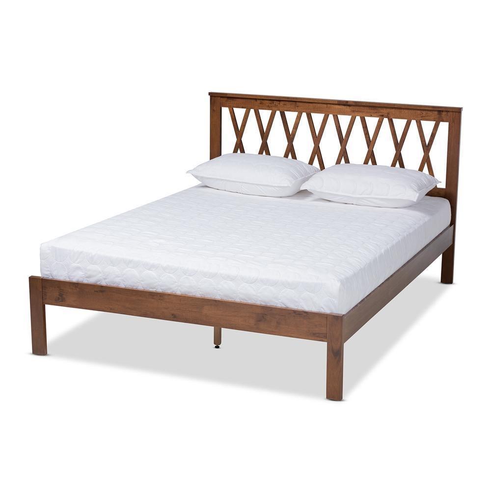 Malene Mid-Century Modern Walnut Finished Wood Queen Size Platform Bed FredCo