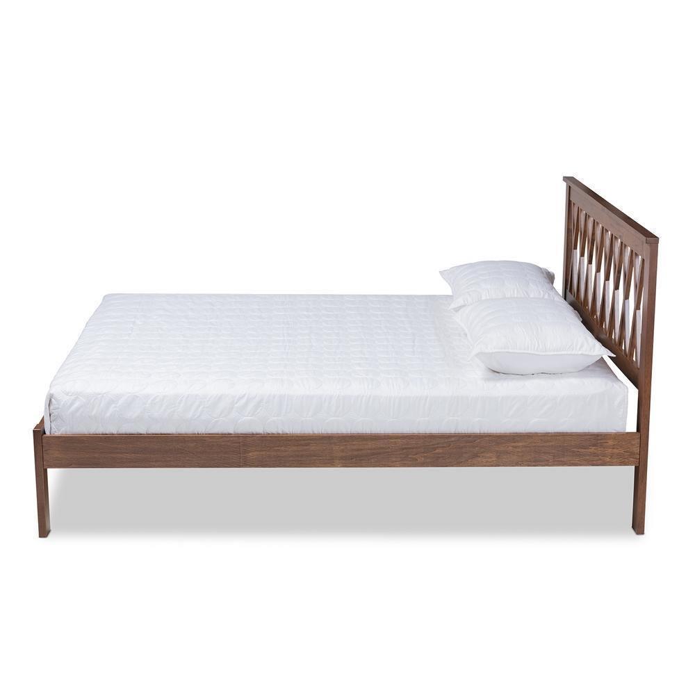 Malene Mid-Century Modern Walnut Finished Wood Queen Size Platform Bed FredCo