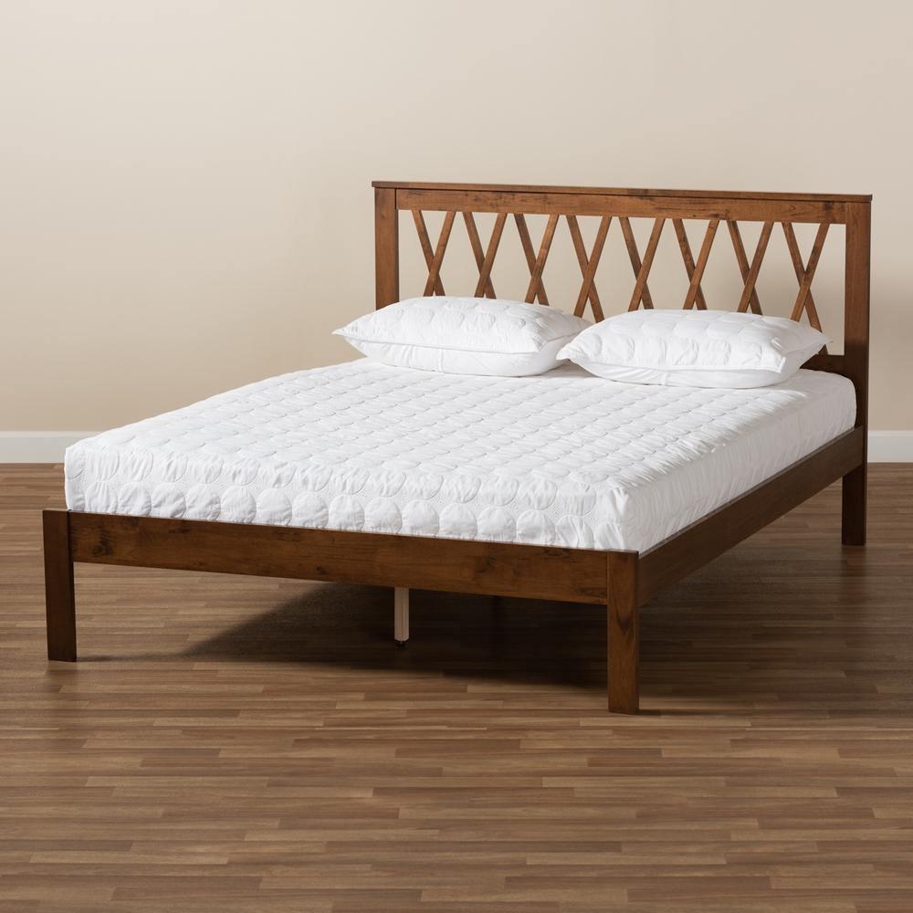Malene Mid-Century Modern Walnut Finished Wood Queen Size Platform Bed FredCo