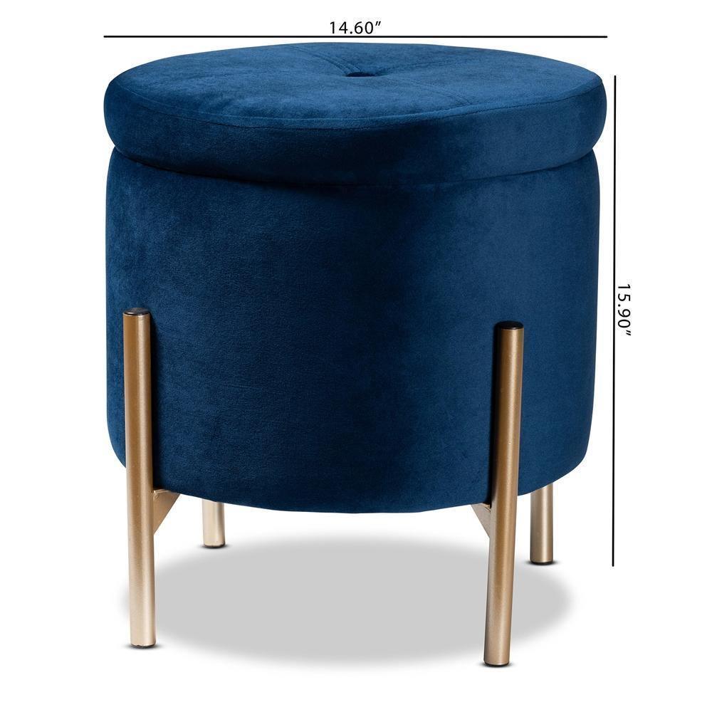 Malina Contemporary Glam and Luxe Navy Blue Velvet Fabric Upholstered and Gold Finished Metal Storage Ottoman FredCo