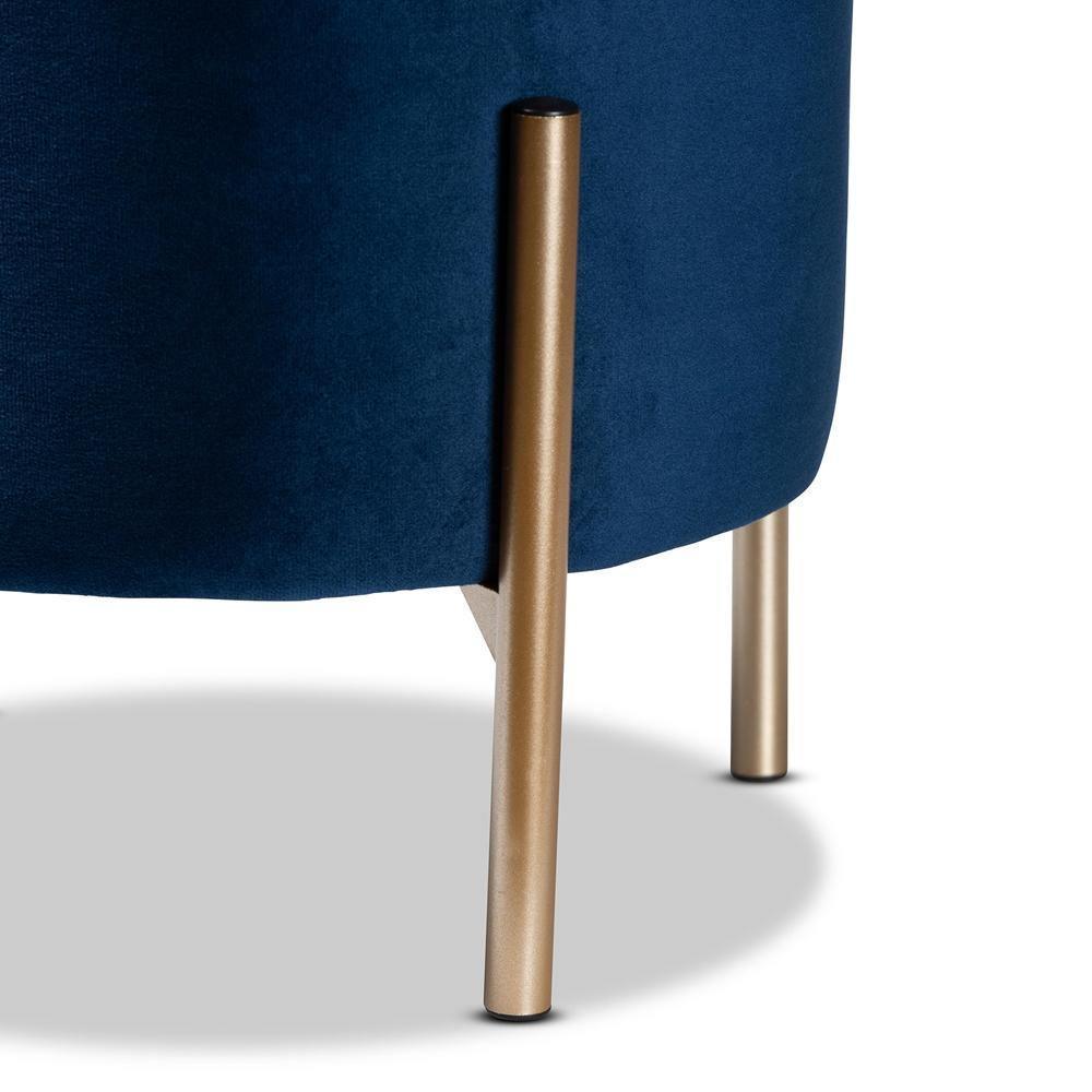 Malina Contemporary Glam and Luxe Navy Blue Velvet Fabric Upholstered and Gold Finished Metal Storage Ottoman FredCo
