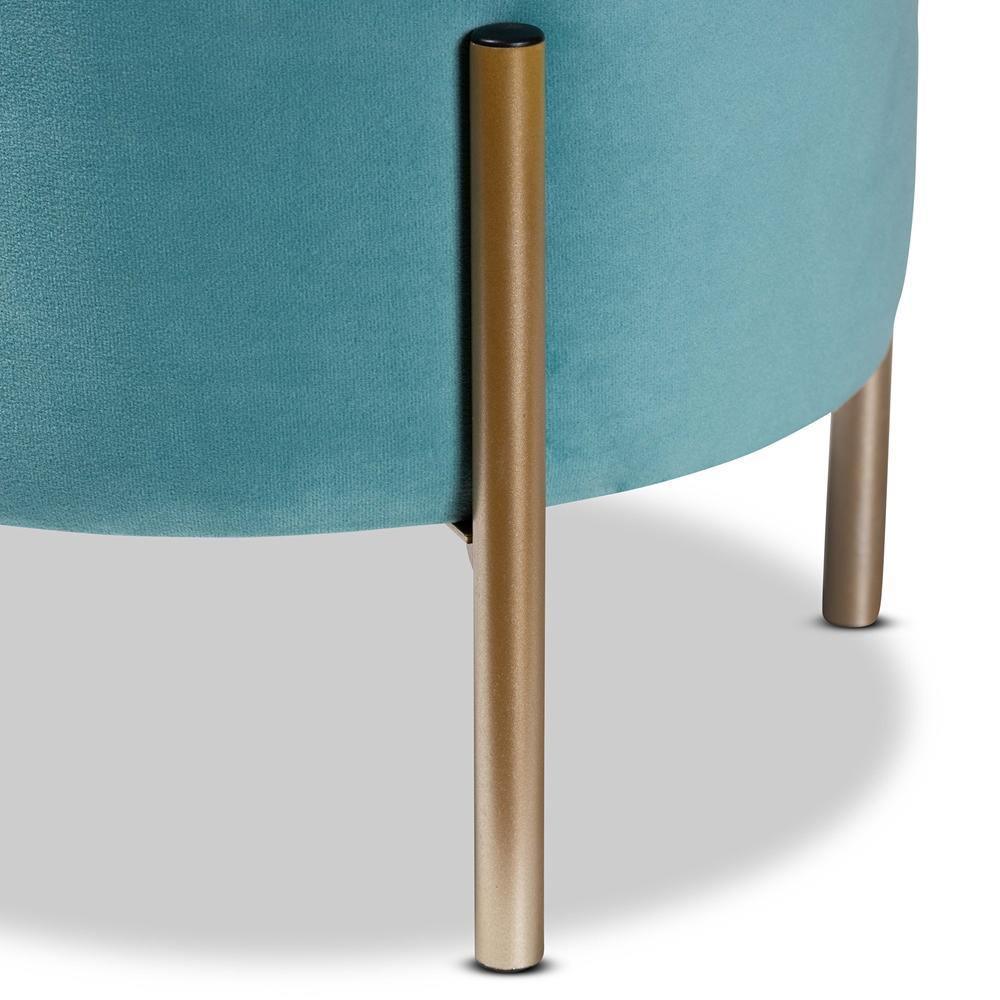 Malina Contemporary Glam and Luxe Sky Blue Velvet Fabric Upholstered and Gold Finished Metal Storage Ottoman FredCo