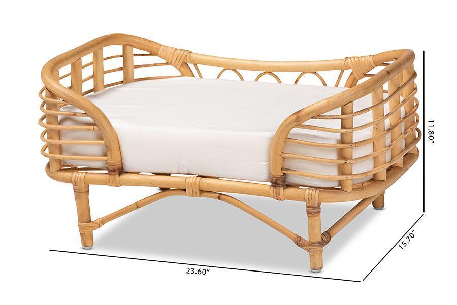 Malino Modern Bohemian Natural Brown Rattan Pet Bed with Cushion FredCo
