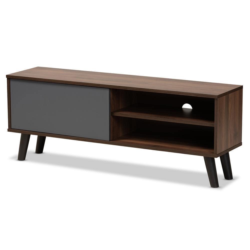 Mallory Modern and Contemporary Two-Tone Walnut Brown and Grey Finished Wood TV Stand FredCo
