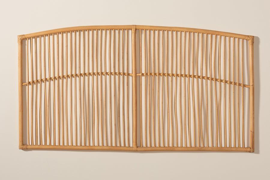 Malvina Modern Bohemian Natural Brown Rattan Queen Size Wall-mount Headboard FredCo