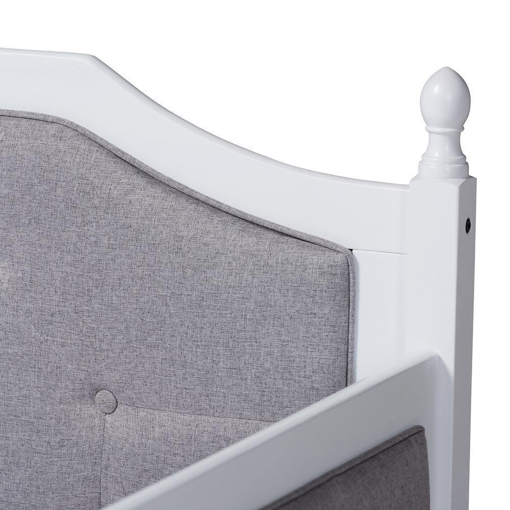 Mara Classic and Traditional Grey Fabric Upholstered White Finished Wood Twin Size Daybed with Trundle FredCo
