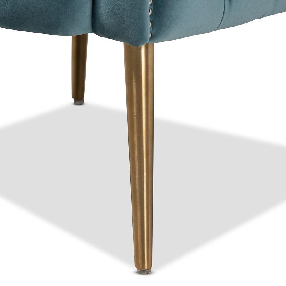 Marcelle Glam and Luxe Light Blue Velvet Fabric Upholstered Brushed Gold Finished Accent Chair FredCo