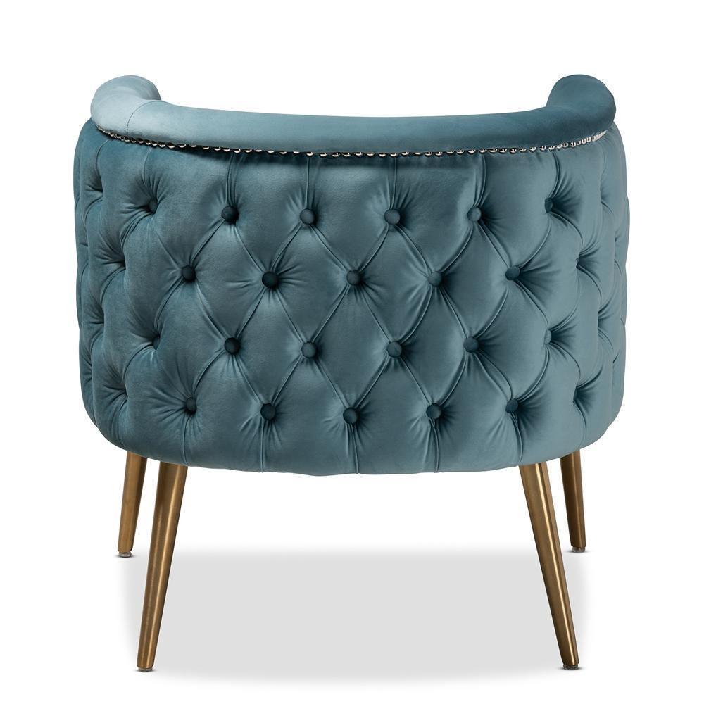 Marcelle Glam and Luxe Light Blue Velvet Fabric Upholstered Brushed Gold Finished Accent Chair FredCo