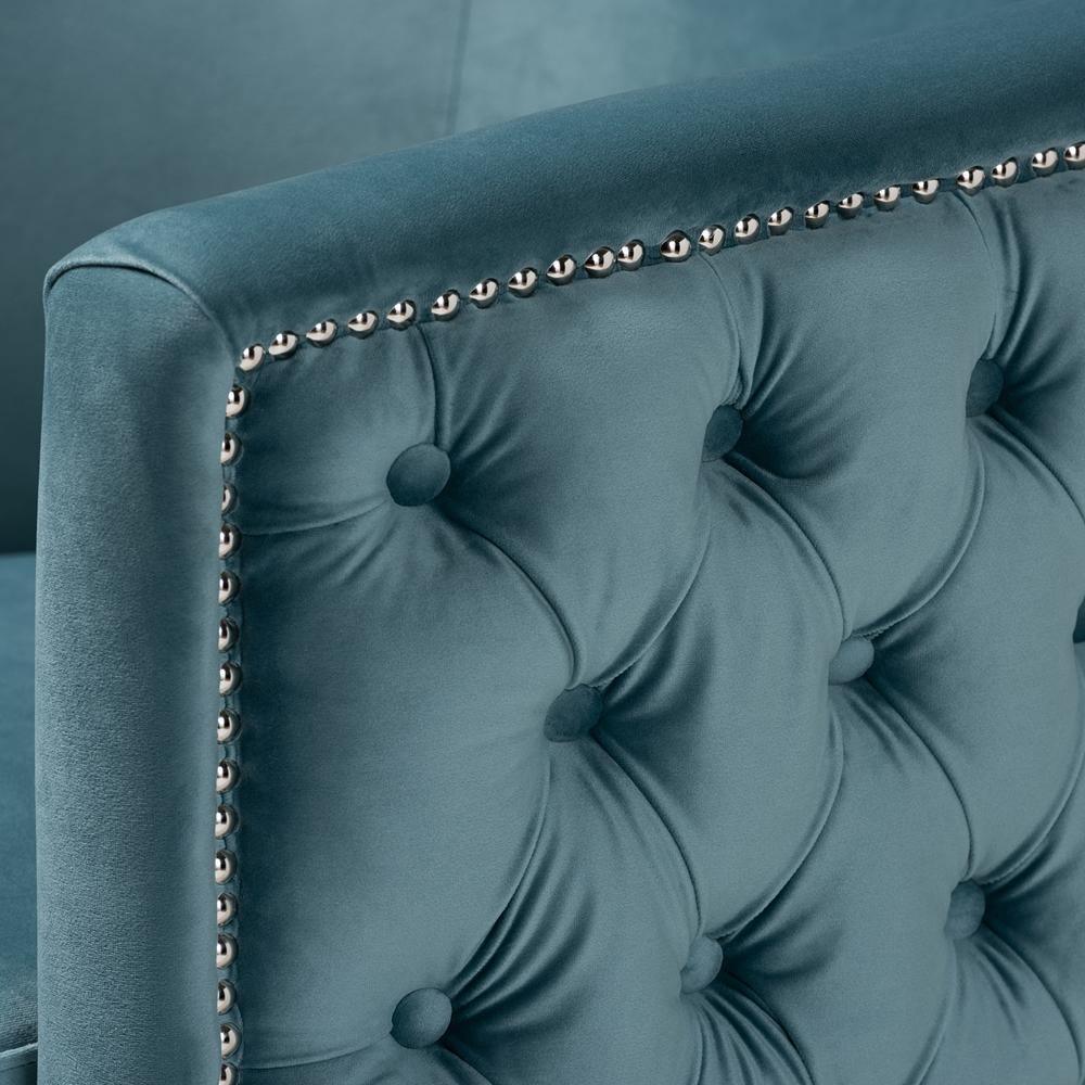 Marcelle Glam and Luxe Light Blue Velvet Fabric Upholstered Brushed Gold Finished Accent Chair FredCo