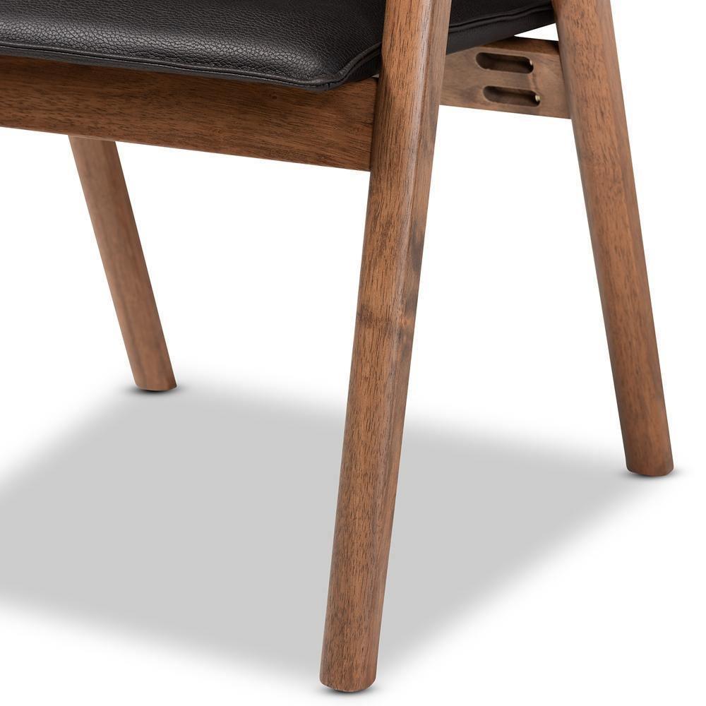 Marcena Mid-Century Modern Black Imitation Leather Upholstered and Walnut Brown Finished Wood 2-Piece Dining Chair Set FredCo
