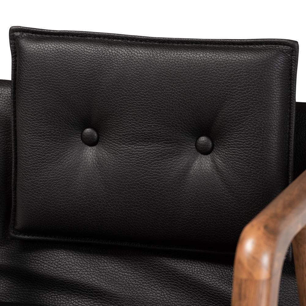 Marcena Mid-Century Modern Black Imitation Leather Upholstered and Walnut Brown Finished Wood 2-Piece Dining Chair Set FredCo