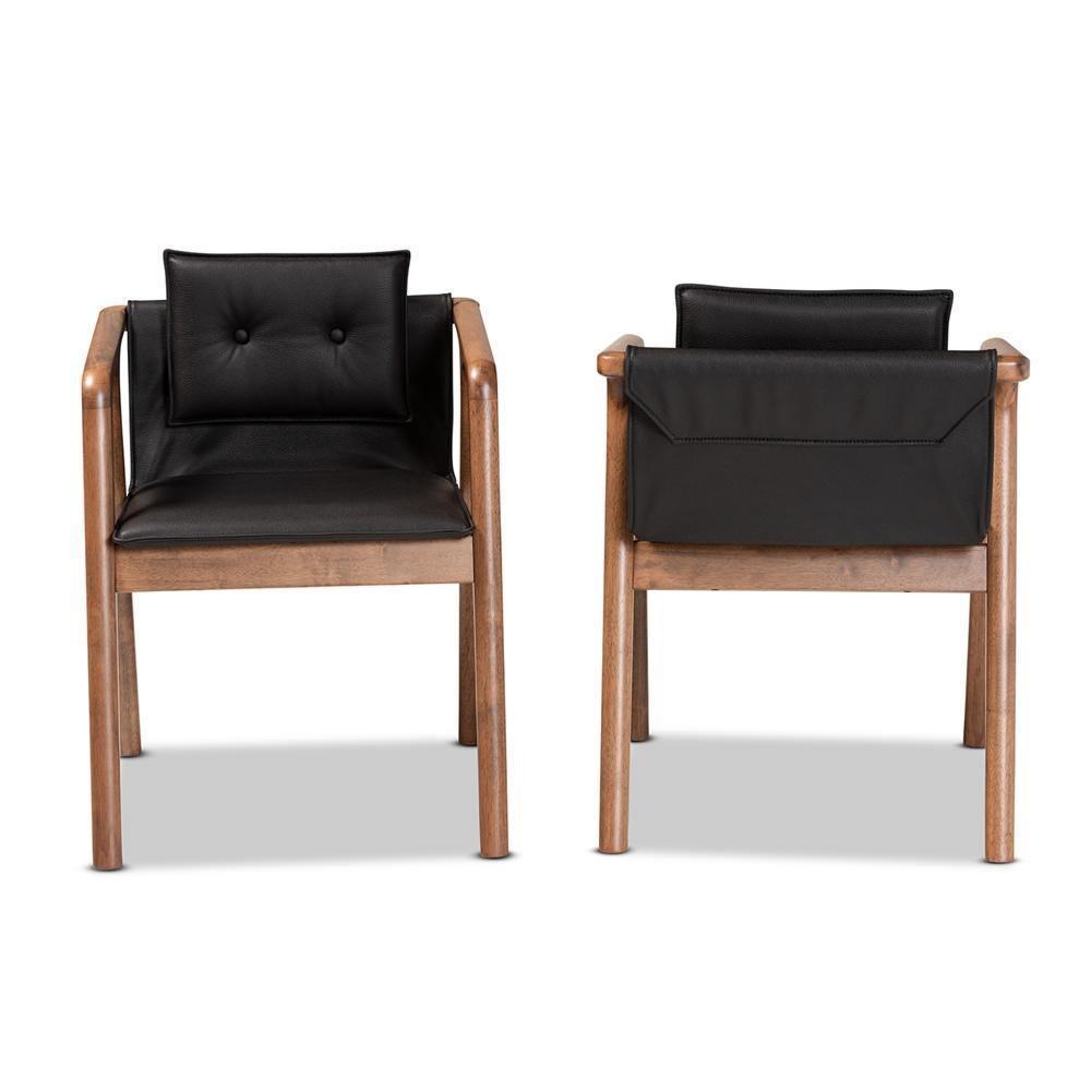 Marcena Mid-Century Modern Black Imitation Leather Upholstered and Walnut Brown Finished Wood 2-Piece Dining Chair Set FredCo