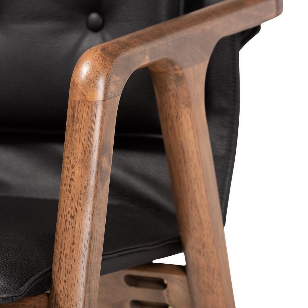 Marcena Mid-Century Modern Black Imitation Leather Upholstered and Walnut Brown Finished Wood 2-Piece Dining Chair Set FredCo