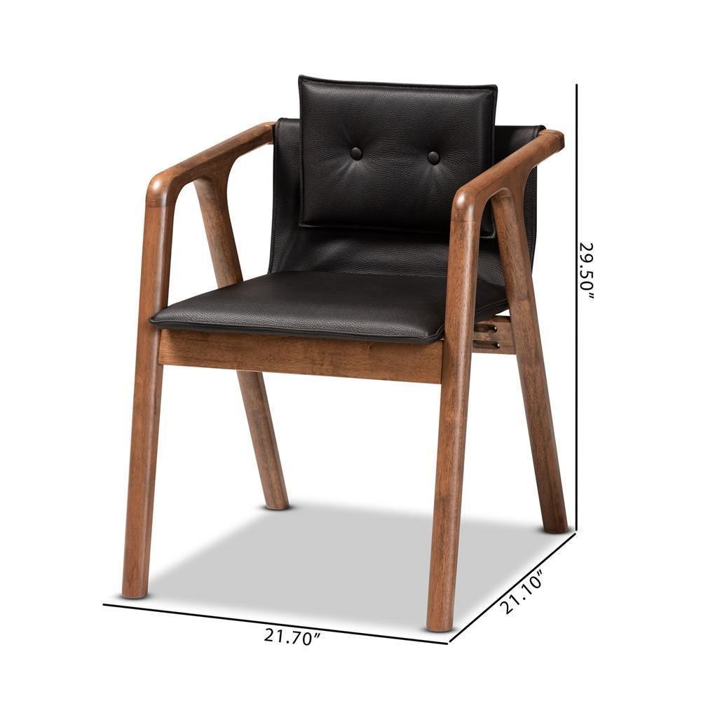 Marcena Mid-Century Modern Black Imitation Leather Upholstered and Walnut Brown Finished Wood 2-Piece Dining Chair Set FredCo