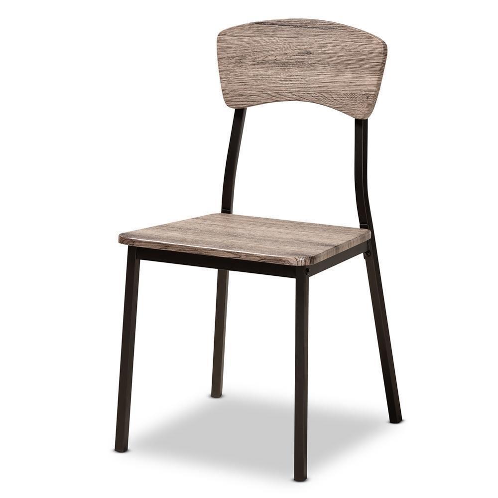 Marcus Modern Industrial Black Metal and Rustic Oak Brown Finished Wood 5-Piece Dining Set FredCo