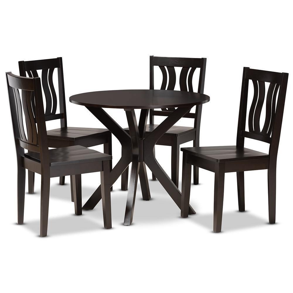 Mare Modern and Contemporary Transitional Dark Brown Finished Wood 5-Piece Dining Set FredCo