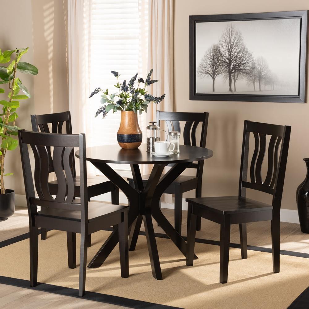 Mare Modern and Contemporary Transitional Dark Brown Finished Wood 5-Piece Dining Set FredCo
