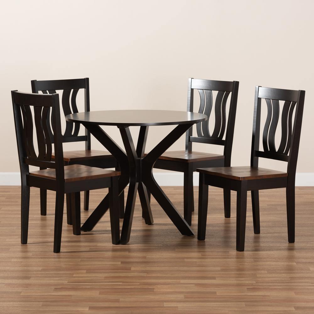 Mare Modern and Contemporary Transitional Two-Tone Dark Brown and Walnut Brown Finished Wood 5-Piece Dining Set FredCo