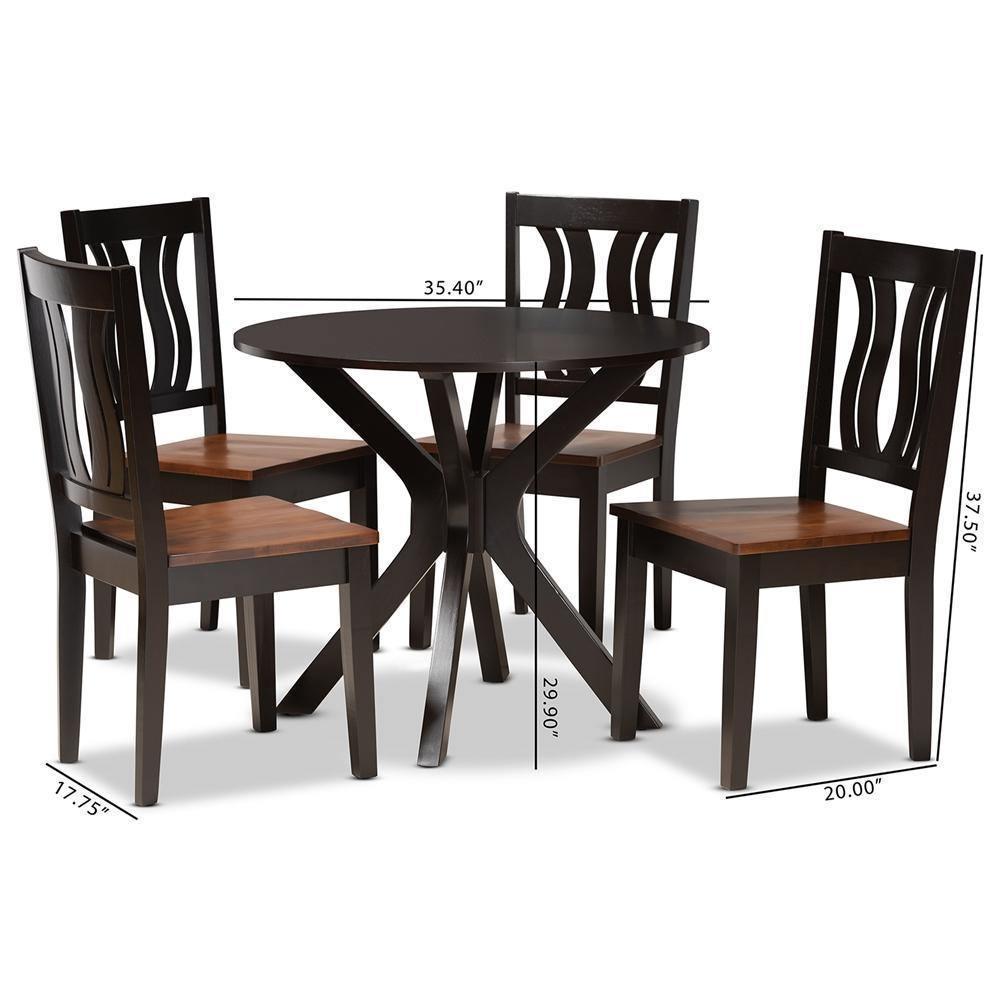 Mare Modern and Contemporary Transitional Two-Tone Dark Brown and Walnut Brown Finished Wood 5-Piece Dining Set FredCo