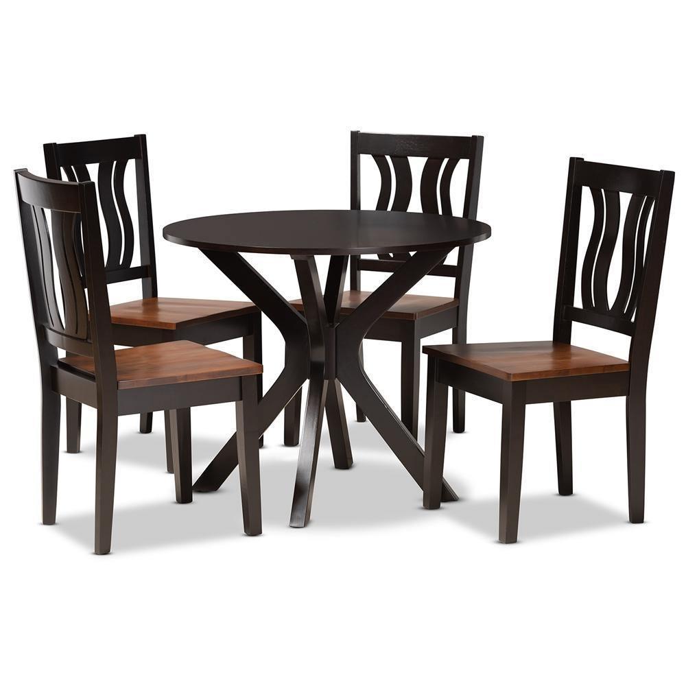 Mare Modern and Contemporary Transitional Two-Tone Dark Brown and Walnut Brown Finished Wood 5-Piece Dining Set FredCo