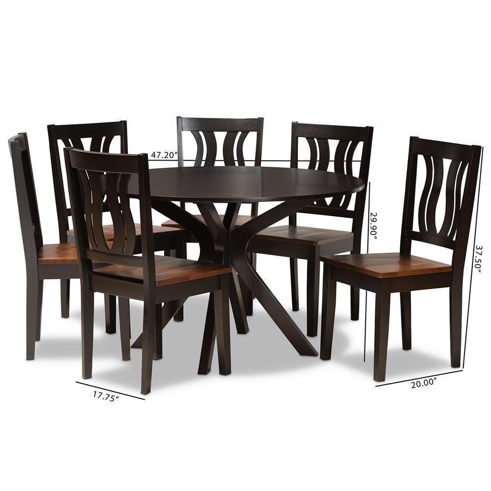 Mare Modern and Contemporary Transitional Two-Tone Dark Brown and Walnut Brown Finished Wood 7-Piece Dining Set FredCo