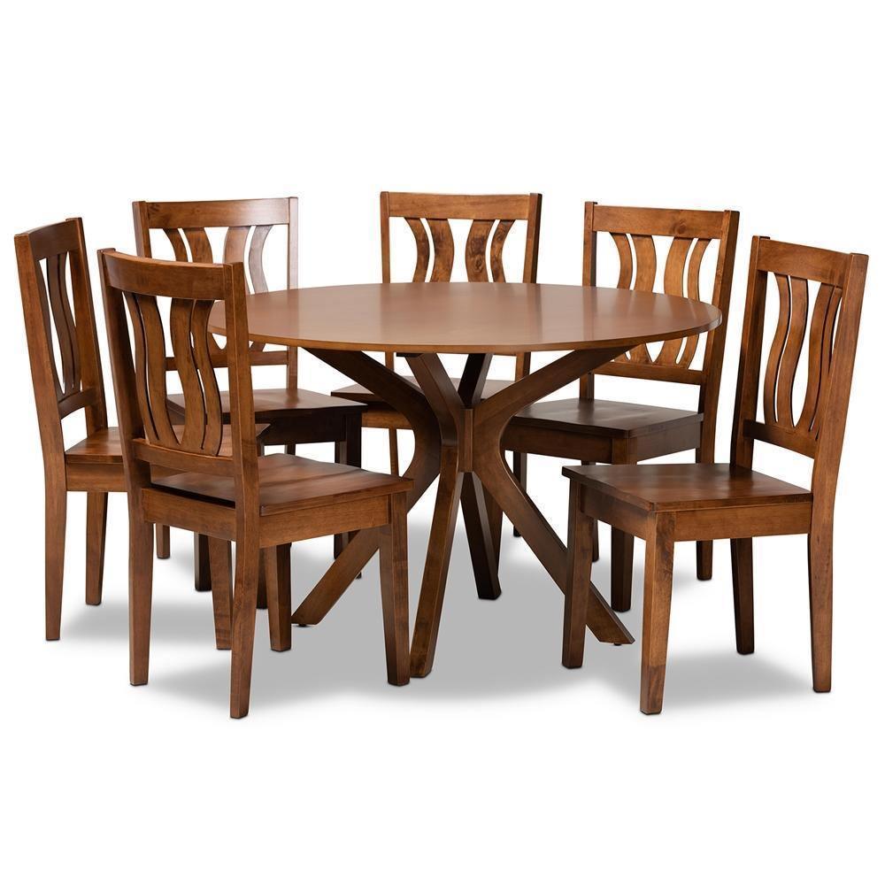 Mare Modern and Contemporary Transitional Walnut Brown Finished Wood 7-Piece Dining Set FredCo