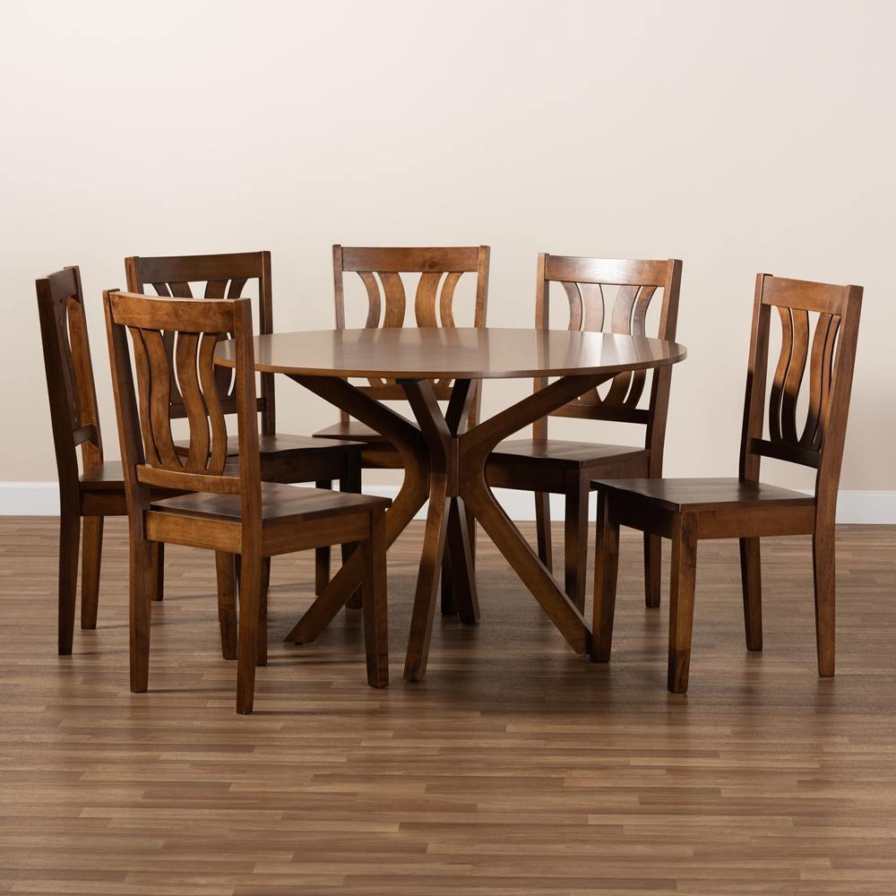 Mare Modern and Contemporary Transitional Walnut Brown Finished Wood 7-Piece Dining Set FredCo