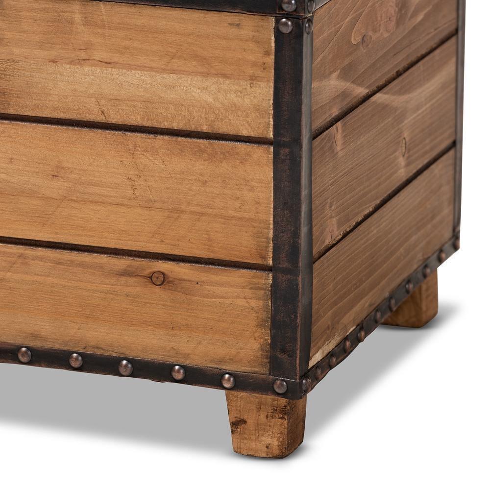 Marelli Rustic Dark Brown Faux Leather Upholstered 2-Piece Wood Storage Trunk Ottoman Set FredCo