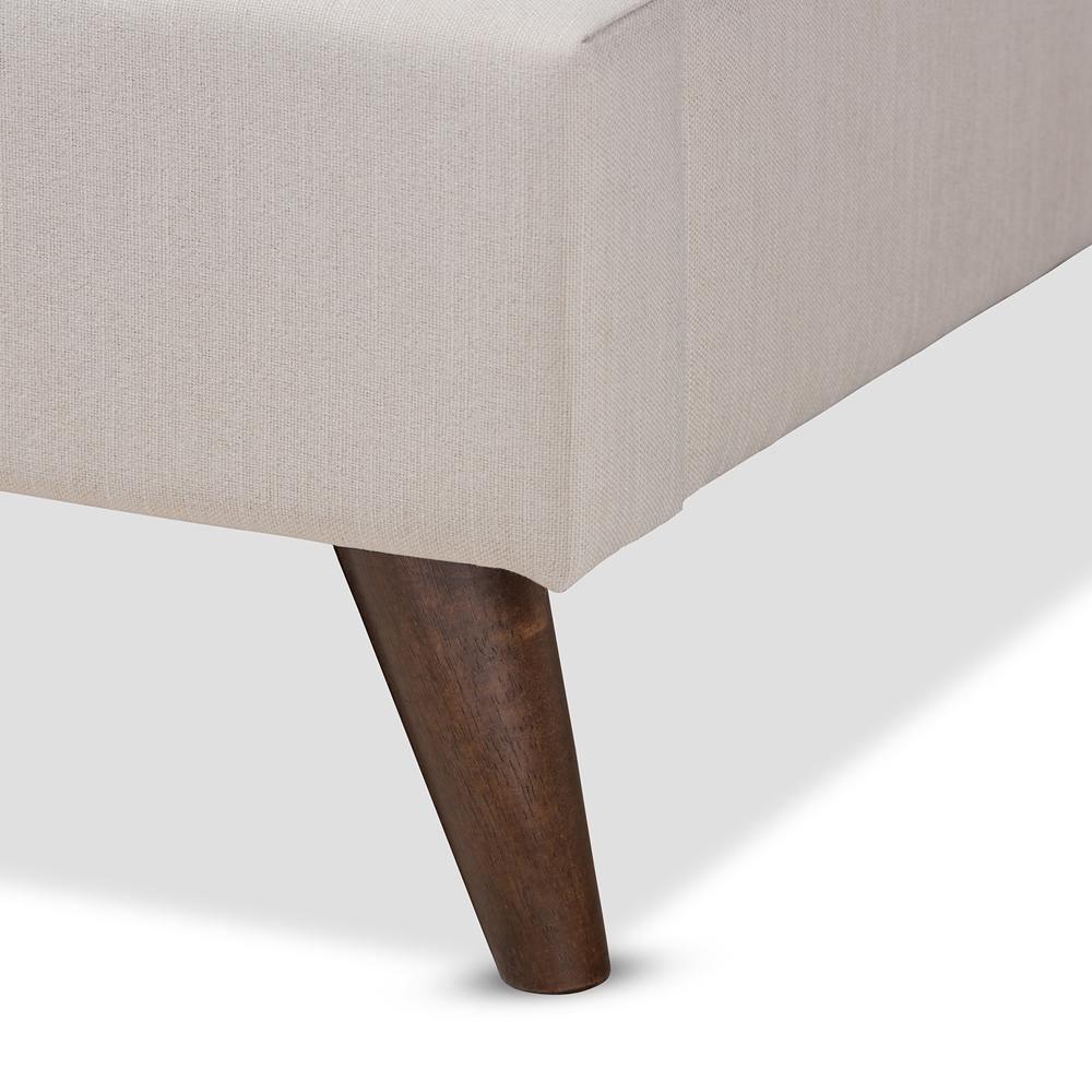 Maren Mid-Century Modern Beige Fabric Upholstered Full Size Platform Bed with Two Nightstands FredCo