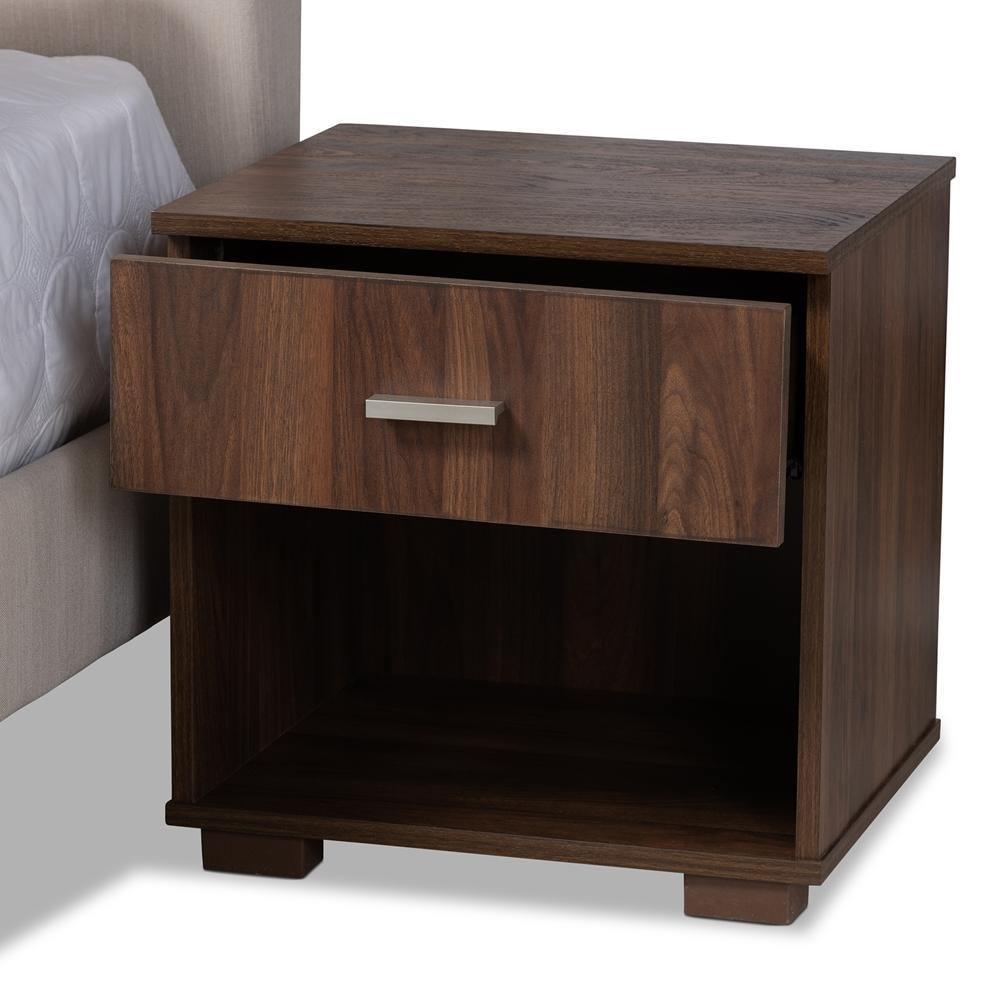 Maren Mid-Century Modern Beige Fabric Upholstered Full Size Platform Bed with Two Nightstands FredCo