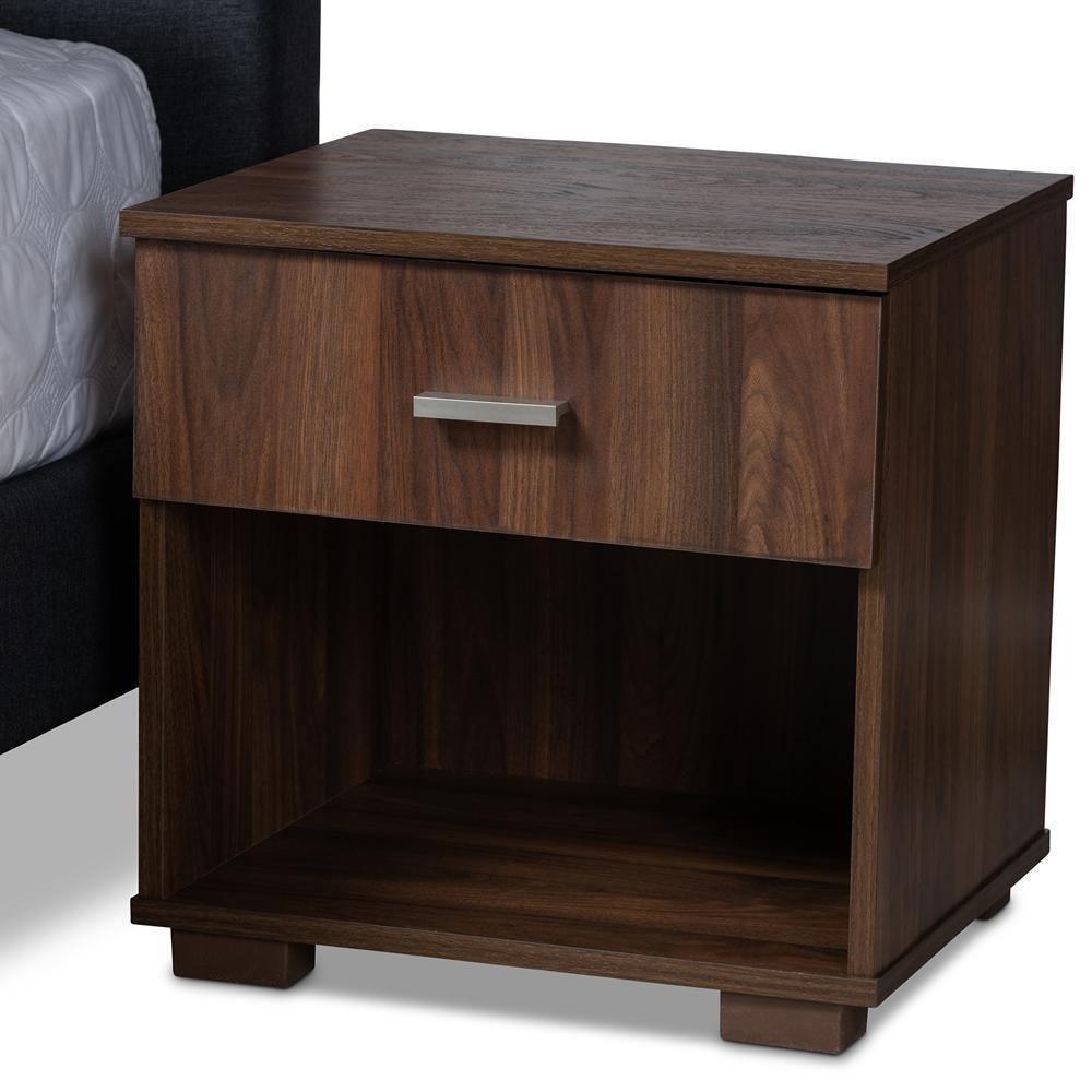 Maren Mid-Century Modern Dark Grey Fabric Upholstered Queen Size Platform Bed with Two Nightstands FredCo