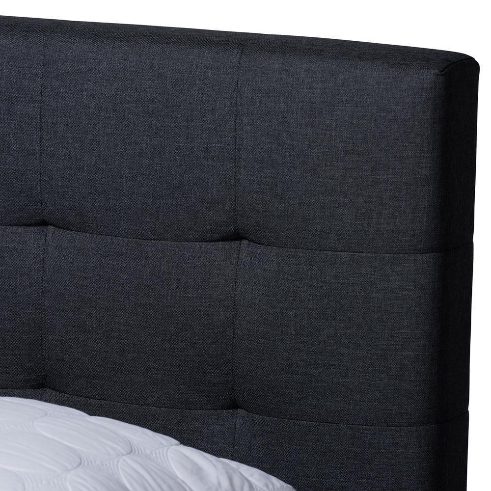 Maren Mid-Century Modern Dark Grey Fabric Upholstered Queen Size Platform Bed with Two Nightstands FredCo