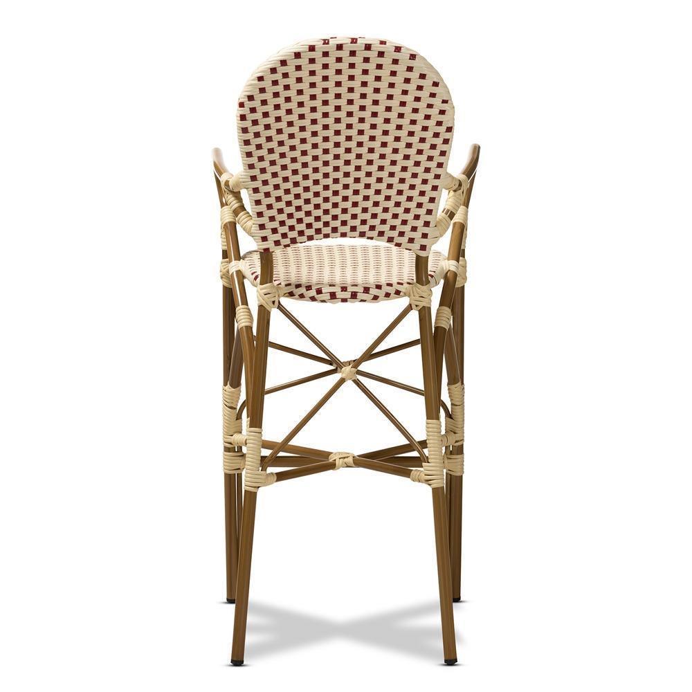 Marguerite Classic French Indoor and Outdoor Beige and Red Bamboo Style Stackable Bistro Bar Stool FredCo