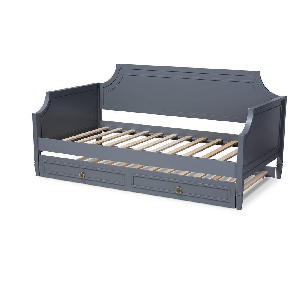 Mariana Classic and Traditional Grey Finished Wood Twin Size Daybed with Trundle FredCo