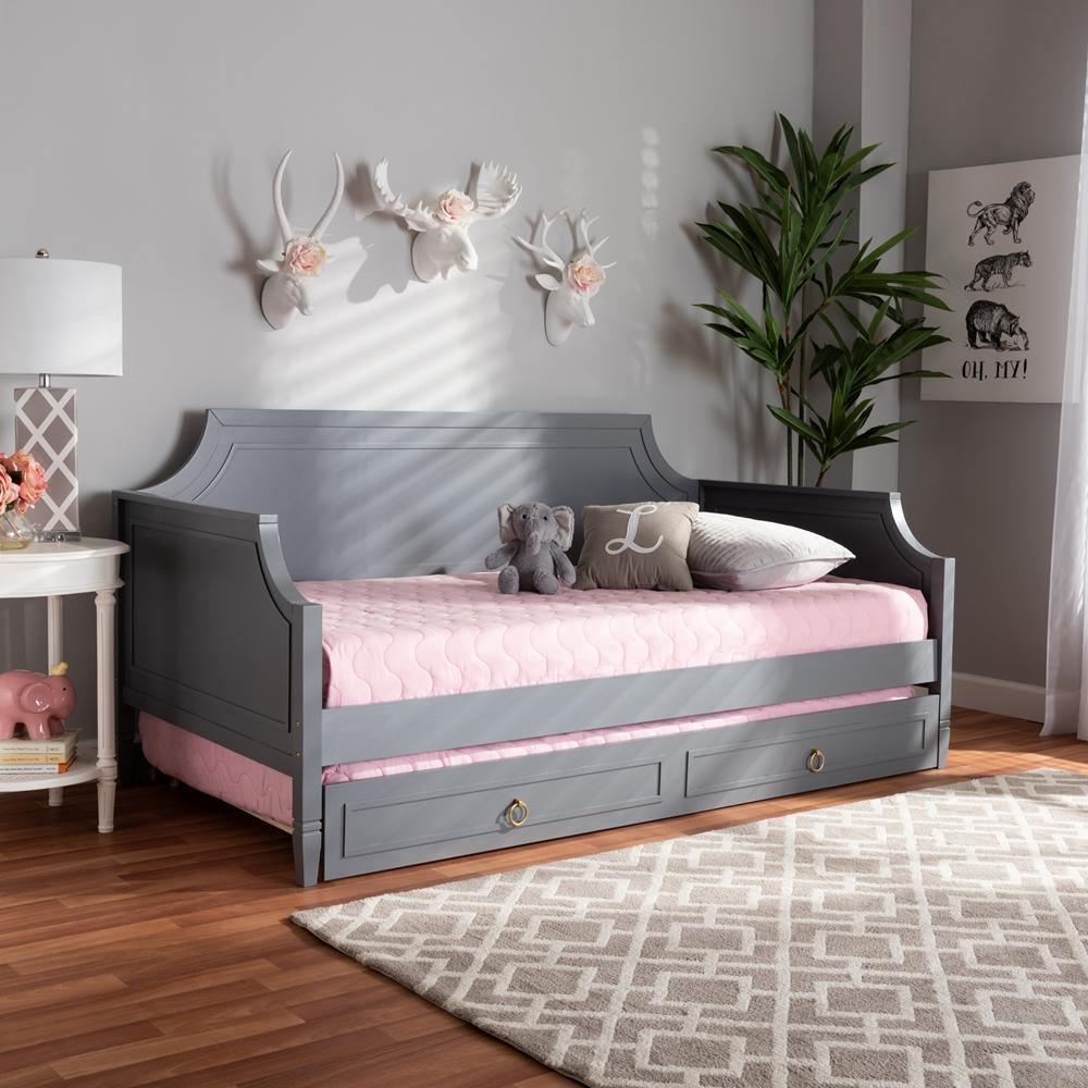 Mariana Classic and Traditional Grey Finished Wood Twin Size Daybed with Trundle FredCo