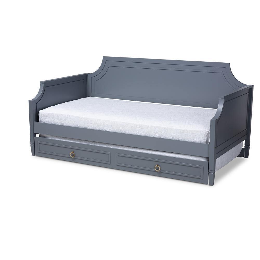 Mariana Classic and Traditional Grey Finished Wood Twin Size Daybed with Trundle FredCo