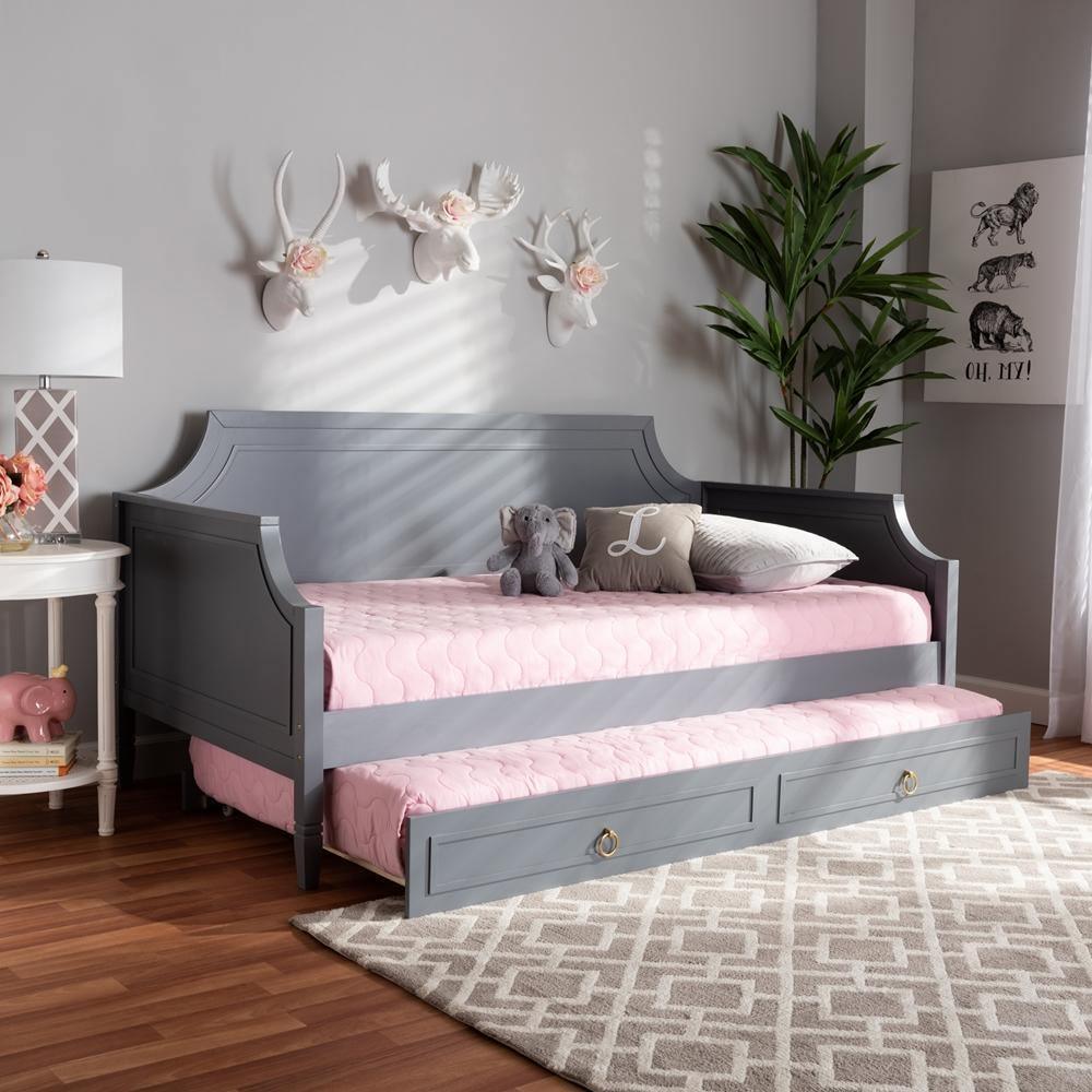 Mariana Classic and Traditional Grey Finished Wood Twin Size Daybed with Trundle FredCo