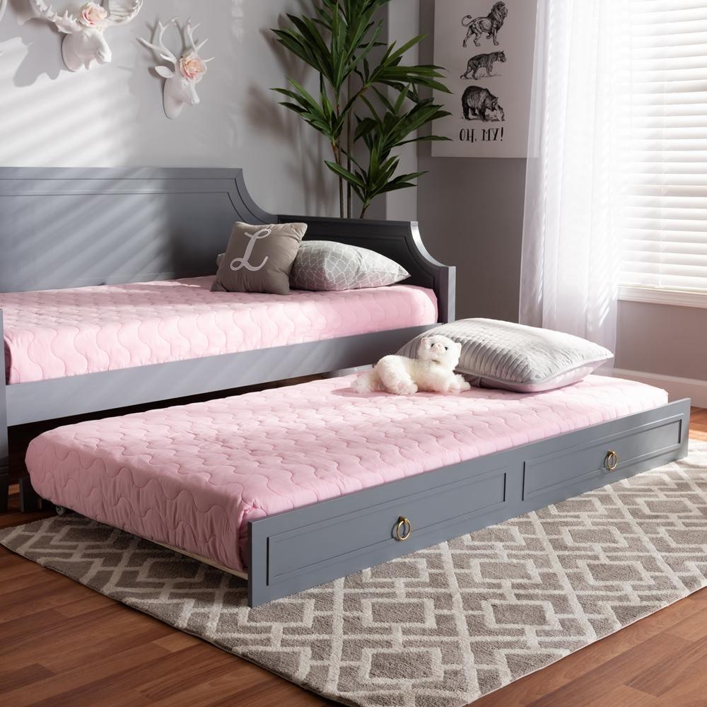 Mariana Classic and Traditional Grey Finished Wood Twin Size Trundle FredCo