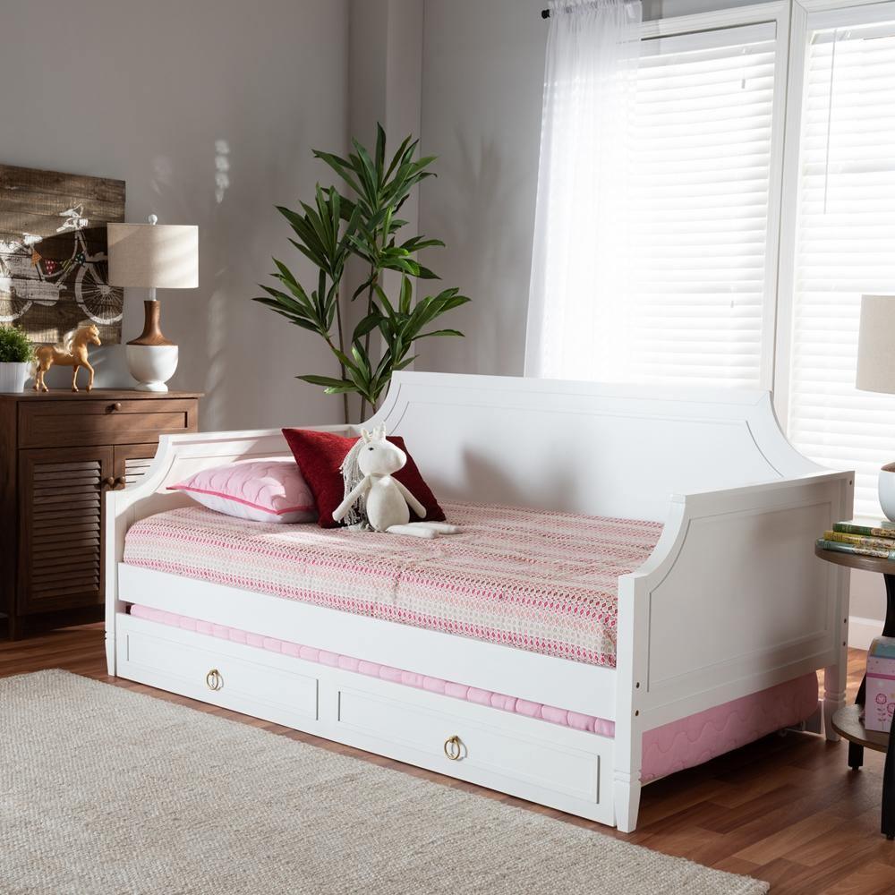 Mariana Classic and Traditional White Finished Wood Twin Size Daybed with Trundle FredCo
